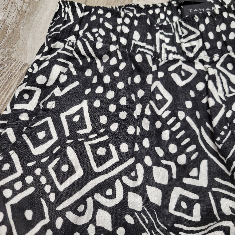 Tahari Black & White Linen Geo Print Wide Leg Pants Size Small - Picture 3 of 4